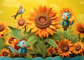 Tournesols et oiseaux en été coloré